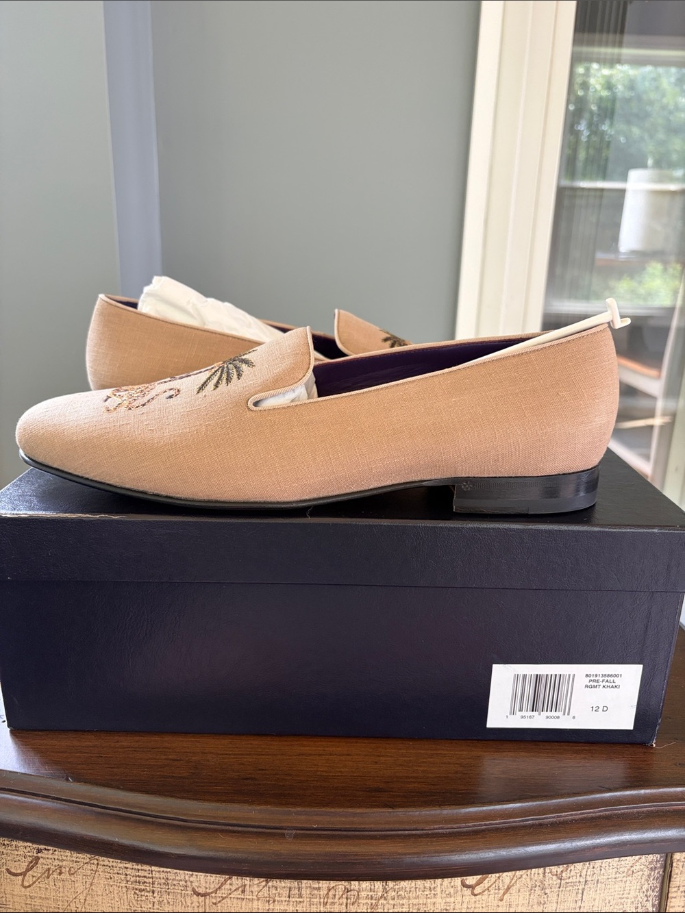 Men’s Ralph Lauren Purple Label Embroidered Alonzo Palm Jaguar Shoes NIB Linen
